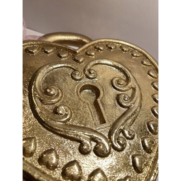 Gold Heart and Key Locket Decor w/ Cute Pink Bow Girls Women Room New Key Broken - Picture 10 of 13